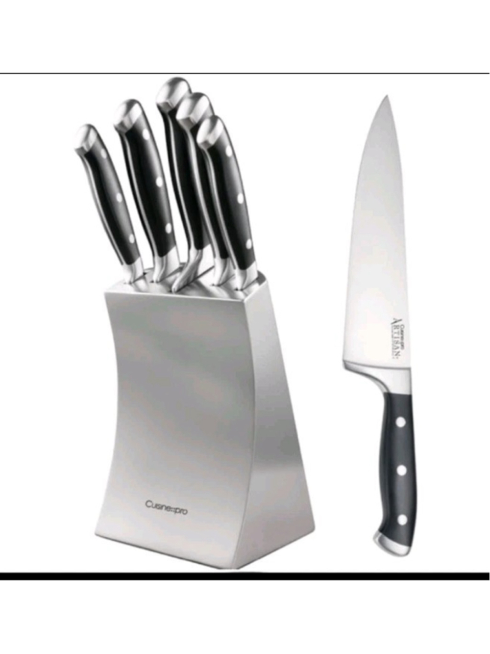 NEW! Cuisine::pro Artisan Stainless Steel 6 Piece Seto Knife Block Set $425 MSRP